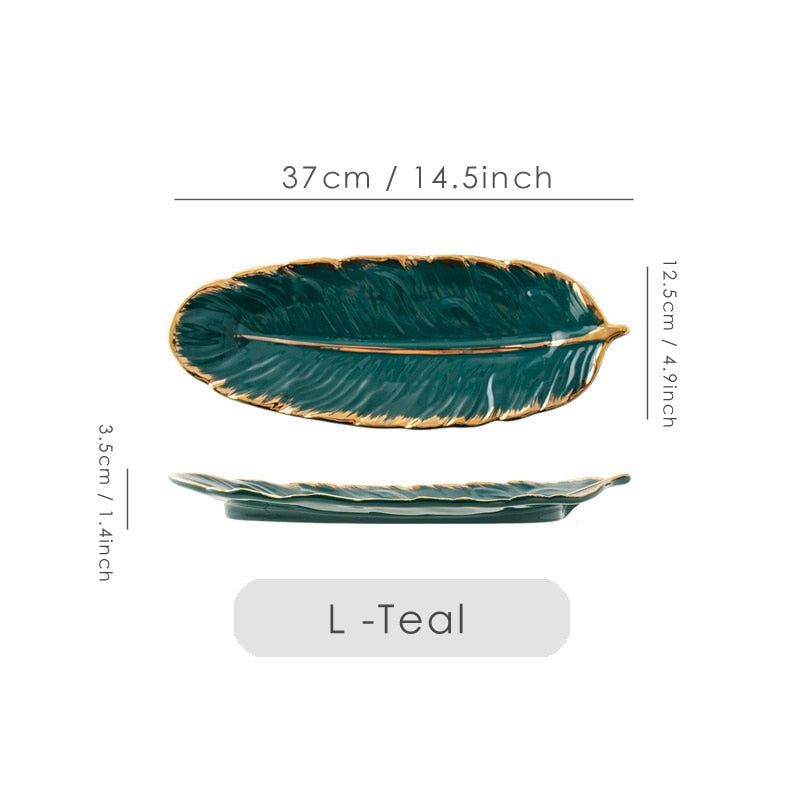 Decorative Gold-Rimmed Feather Plate